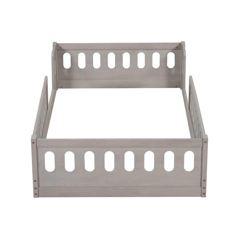 Modern Design Twin Size Wooden Platform Bed with Guardrail for Bedroom
