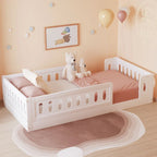 Modern Design Twin Size Wooden Platform Bed with Guardrail for Bedroom