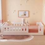 Modern Design Twin Size Wooden Platform Bed with Guardrail for Bedroom