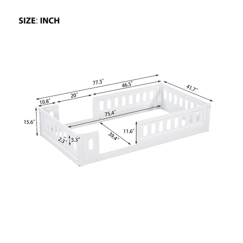 Modern Design Twin Size Wooden Platform Bed with Guardrail for Bedroom