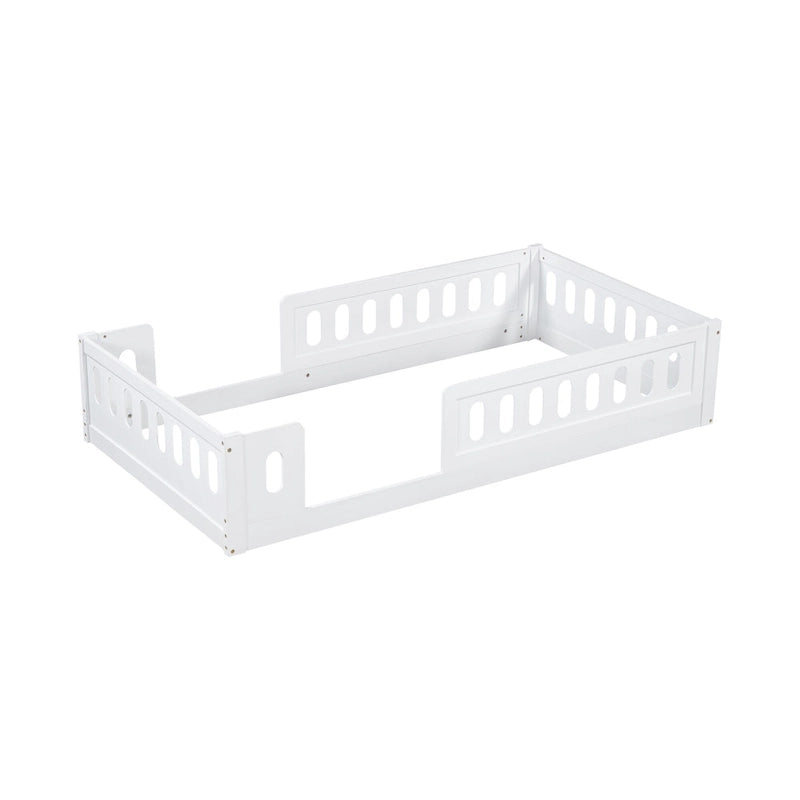 Modern Design Twin Size Wooden Platform Bed with Guardrail for Bedroom