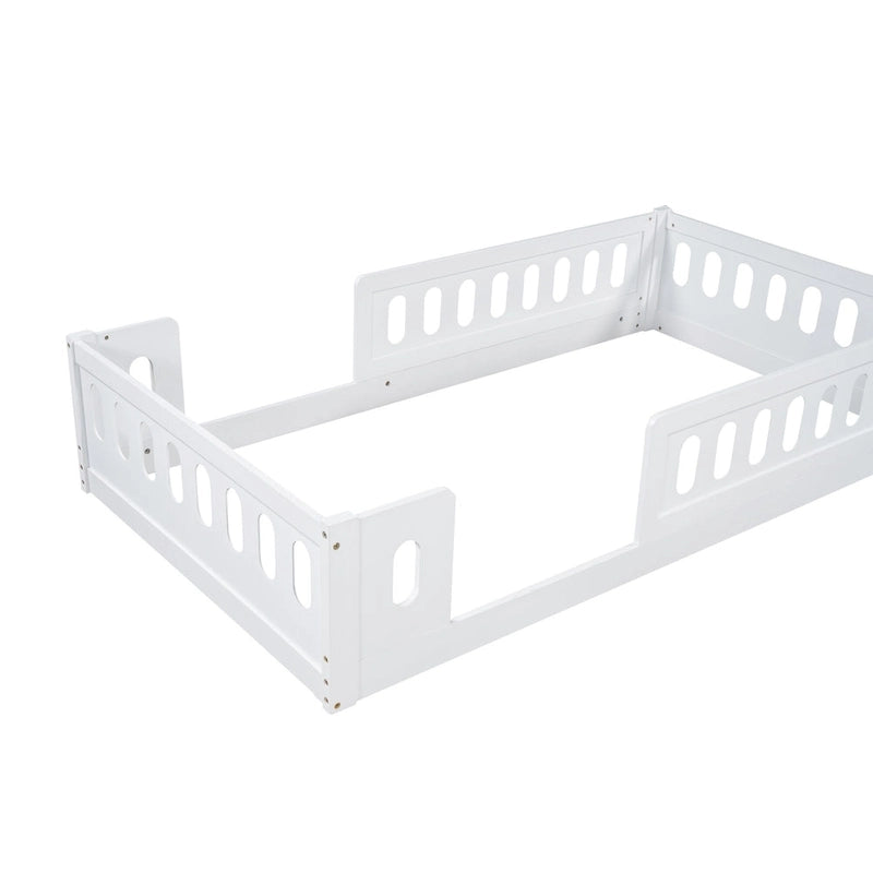 Modern Design Twin Size Wooden Platform Bed with Guardrail for Bedroom