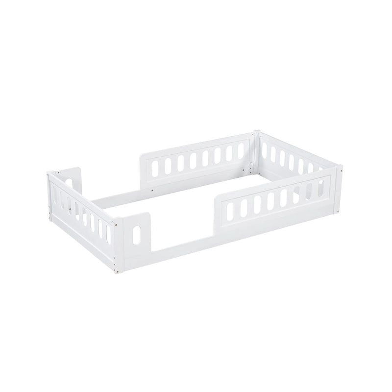 Modern Design Twin Size Wooden Platform Bed with Guardrail for Bedroom