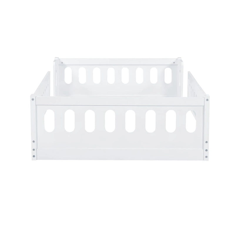 White Modern Design Twin Size Wooden Platform Bed with Guardrail for Bedroom