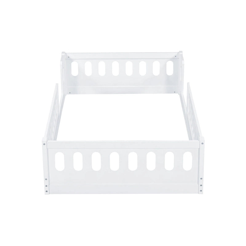 White Modern Design Twin Size Wooden Platform Bed with Guardrail for Bedroom