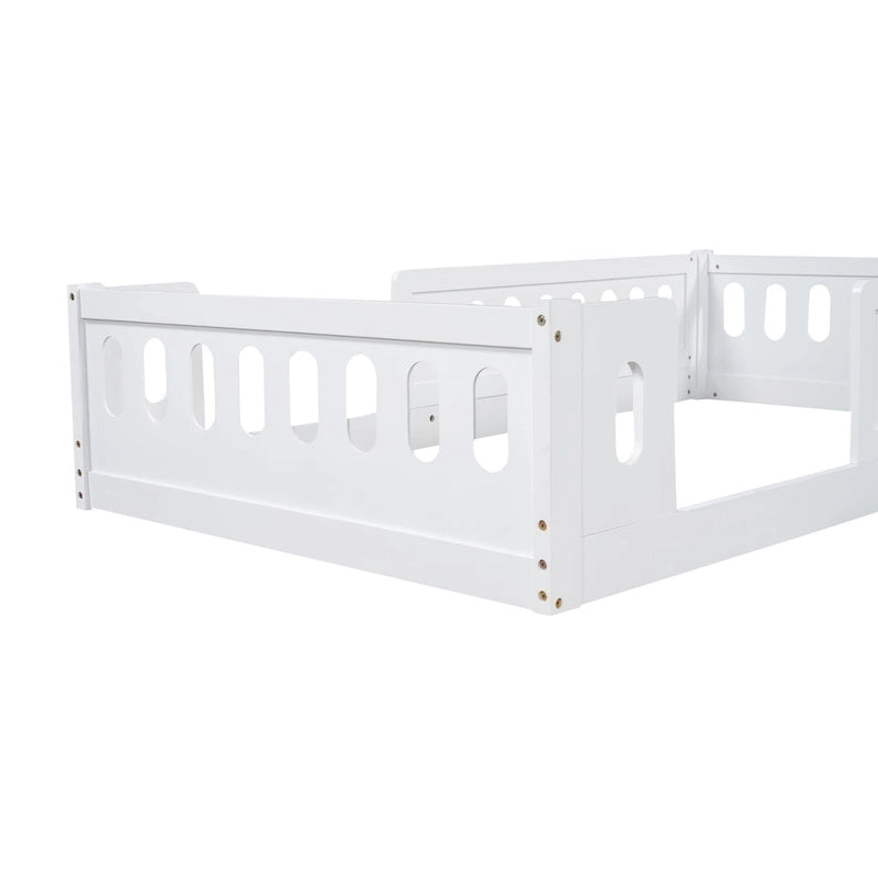 White Modern Design Twin Size Wooden Platform Bed with Guardrail for Bedroom