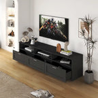 Black 70 TV Stand with Open Storage & Drawers for Living Room