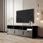 Black 70 TV Stand with Open Storage & Drawers for Living Room