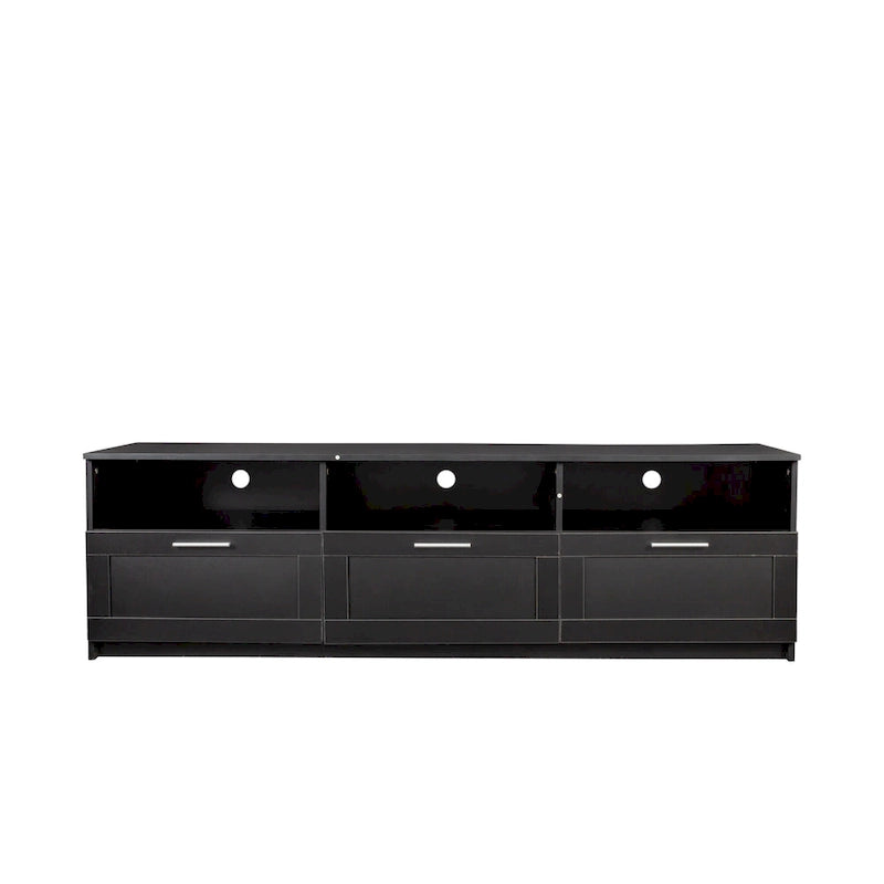 Black 70 TV Stand with Open Storage & Drawers for Living Room