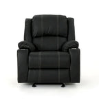 Black Contemporary Manual Recliner Chair with Steel Cup Holders, Plush PU Leather Upholstery, Adjustable Recline