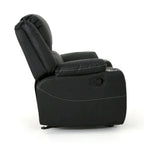 Black Contemporary Manual Recliner Chair with Steel Cup Holders, Plush PU Leather Upholstery, Adjustable Recline