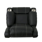 Black Contemporary Manual Recliner Chair with Steel Cup Holders, Plush PU Leather Upholstery, Adjustable Recline