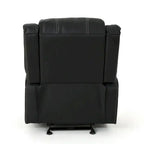 Black Contemporary Manual Recliner Chair with Steel Cup Holders, Plush PU Leather Upholstery, Adjustable Recline