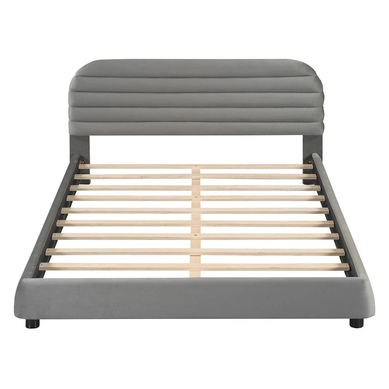 Queen Velvet Upholstered Bed with Adjustable Back