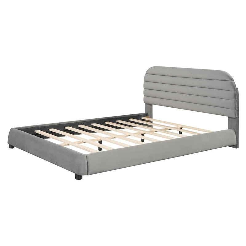 Queen Velvet Upholstered Bed with Adjustable Back