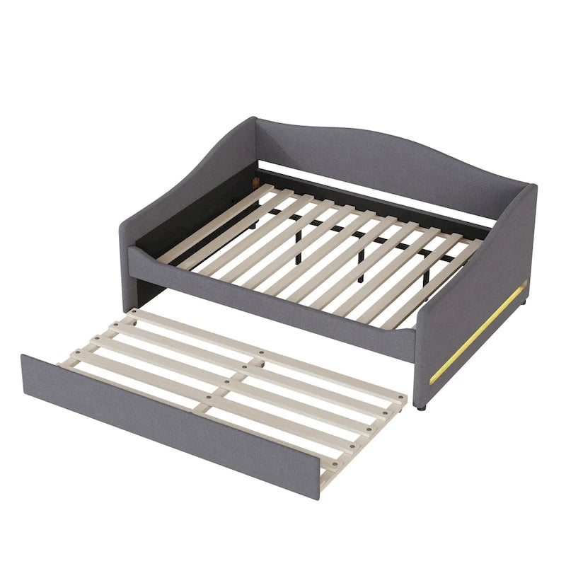 Full Teddy Fleece Daybed with Trundle and LED Lights