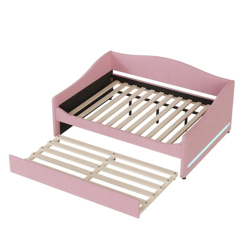 Full Teddy Fleece Daybed with Trundle and LED Lights