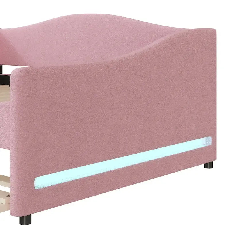 Full Teddy Fleece Daybed with Trundle and LED Lights