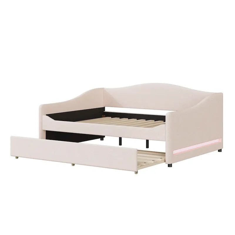 Full Teddy Fleece Daybed with Trundle and LED Lights