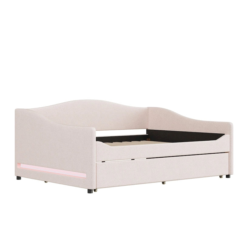 Full Teddy Fleece Daybed with Trundle and LED Lights