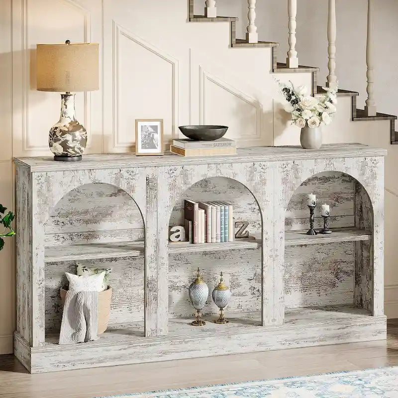 63-Inch Farmhouse Console Table with 3 Tier Storage for Entryway, Living Room - 11.81D x 62.99W x 31.5H
