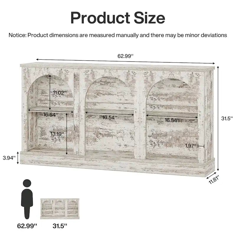 63-Inch Farmhouse Console Table with 3 Tier Storage for Entryway, Living Room - 11.81D x 62.99W x 31.5H