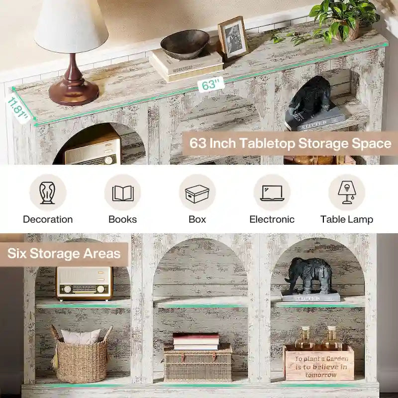 63-Inch Farmhouse Console Table with 3 Tier Storage for Entryway, Living Room - 11.81D x 62.99W x 31.5H