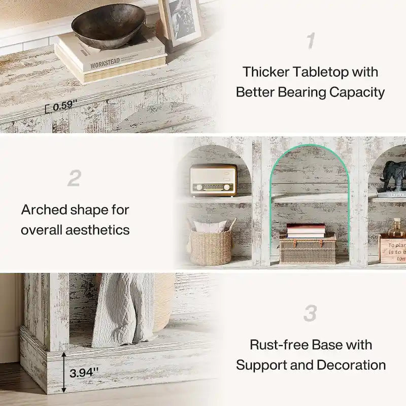 63-Inch Farmhouse Console Table with 3 Tier Storage for Entryway, Living Room - 11.81D x 62.99W x 31.5H