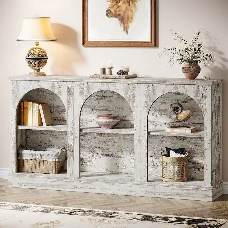 63-Inch Farmhouse Console Table with 3 Tier Storage for Entryway, Living Room - 11.81D x 62.99W x 31.5H