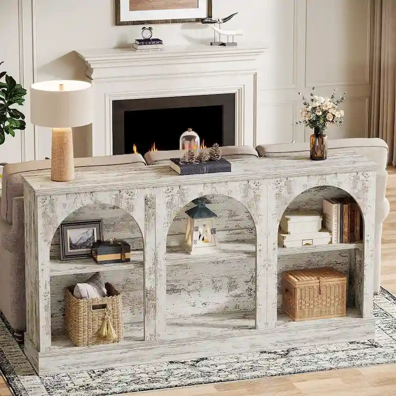 63-Inch Farmhouse Console Table with 3 Tier Storage for Entryway, Living Room - 11.81D x 62.99W x 31.5H