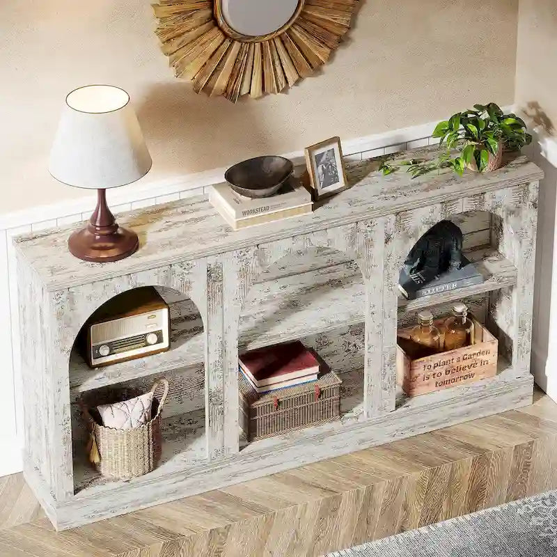 63-Inch Farmhouse Console Table with 3 Tier Storage for Entryway, Living Room - 11.81D x 62.99W x 31.5H