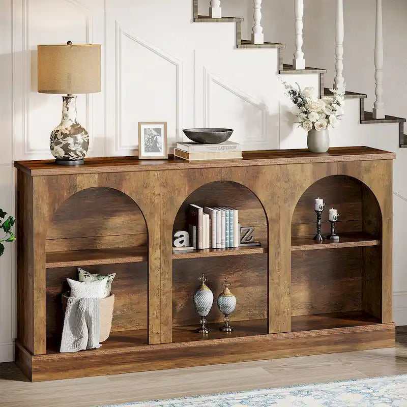 63-Inch Farmhouse Console Table with 3 Tier Storage for Entryway, Living Room - 11.81D x 62.99W x 31.5H