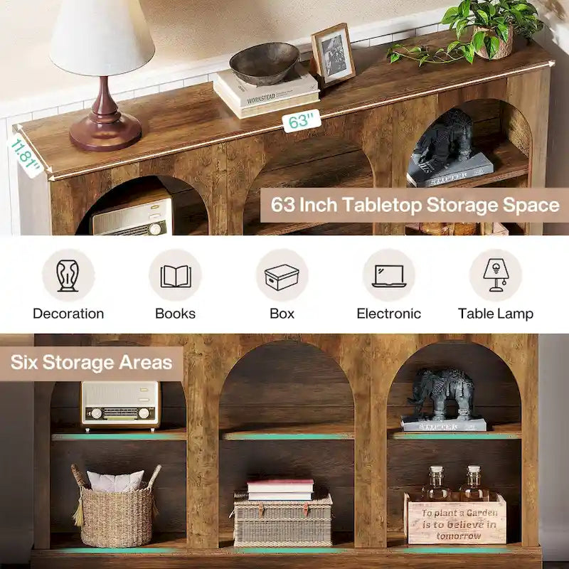 63-Inch Farmhouse Console Table with 3 Tier Storage for Entryway, Living Room - 11.81D x 62.99W x 31.5H