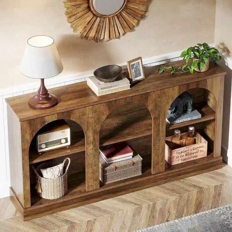63-Inch Farmhouse Console Table with 3 Tier Storage for Entryway, Living Room - 11.81D x 62.99W x 31.5H