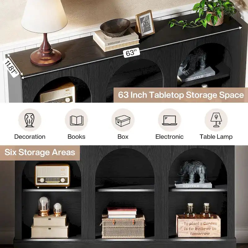 63-Inch Farmhouse Console Table with 3 Tier Storage for Entryway, Living Room - 11.81D x 62.99W x 31.5H