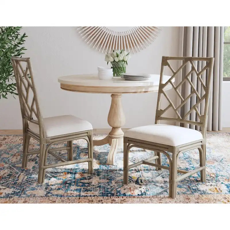 Natural Rattan Handmade Chippendale Cushioned Dining Chairs by East at Main