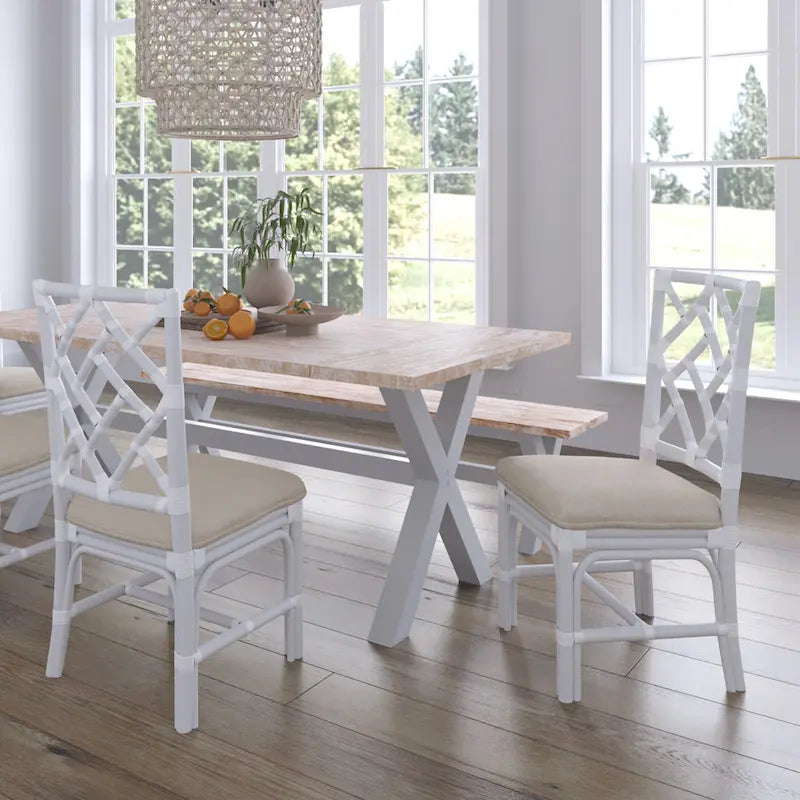 Natural Rattan Handmade Chippendale Cushioned Dining Chairs by East at Main