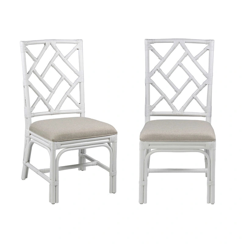 Natural Rattan Handmade Chippendale Cushioned Dining Chairs by East at Main