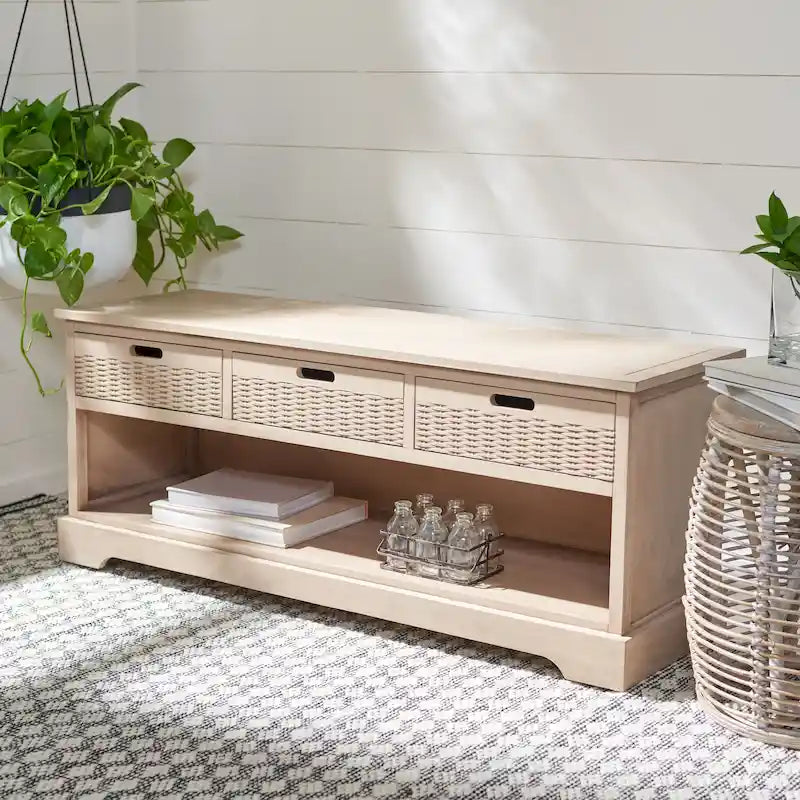 SAFAVIEH Salime 3-Drawer Bottom Shelf Storage Bench - 47.3 W x 15 L x 19 H - 47Wx15Dx19H