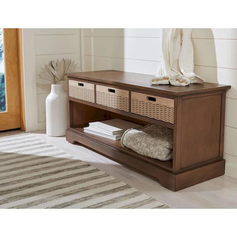 SAFAVIEH Salime 3-Drawer Bottom Shelf Storage Bench - 47.3 W x 15 L x 19 H - 47Wx15Dx19H