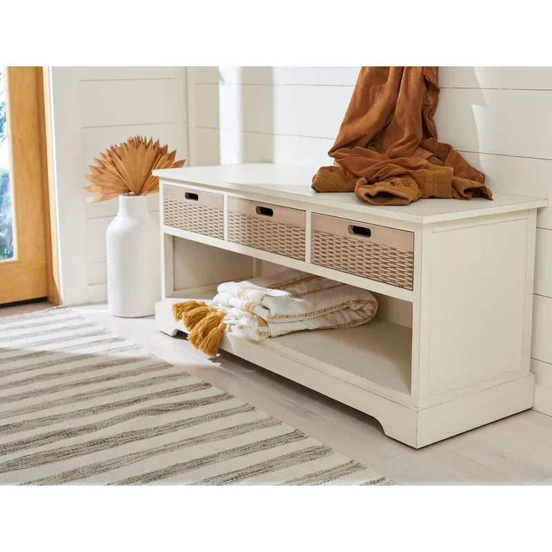 SAFAVIEH Salime 3-Drawer Bottom Shelf Storage Bench - 47.3 W x 15 L x 19 H - 47Wx15Dx19H