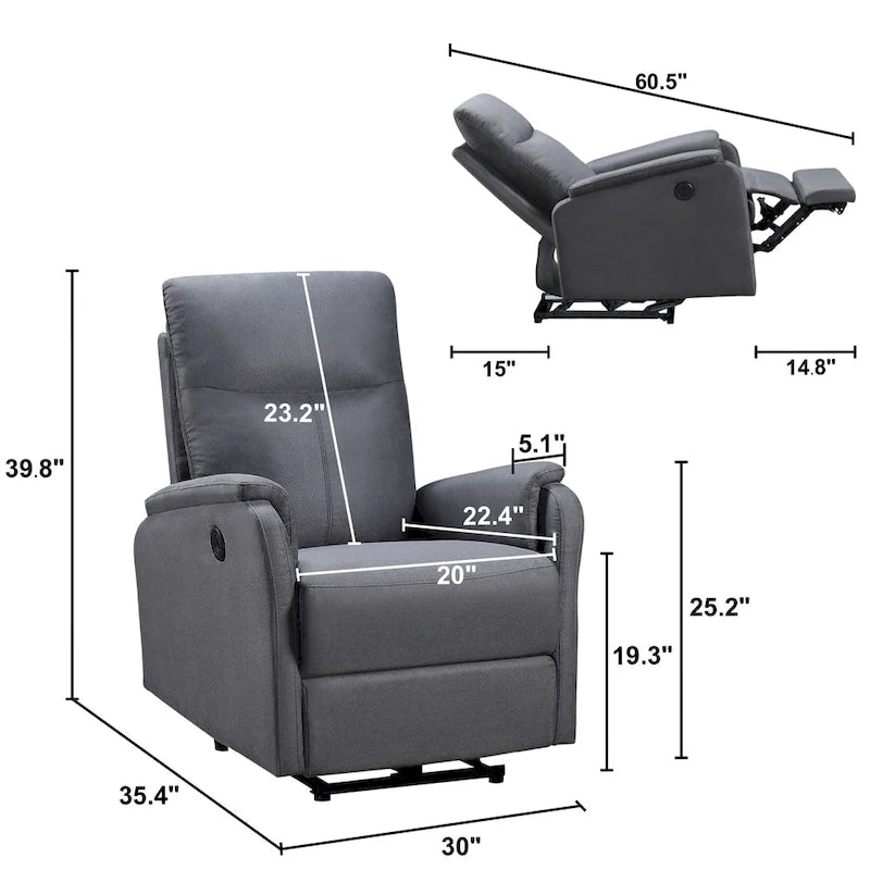 Power Recliner Chair With Usb Charge Port , Recliner Single Chair For Living Room , Bed Room