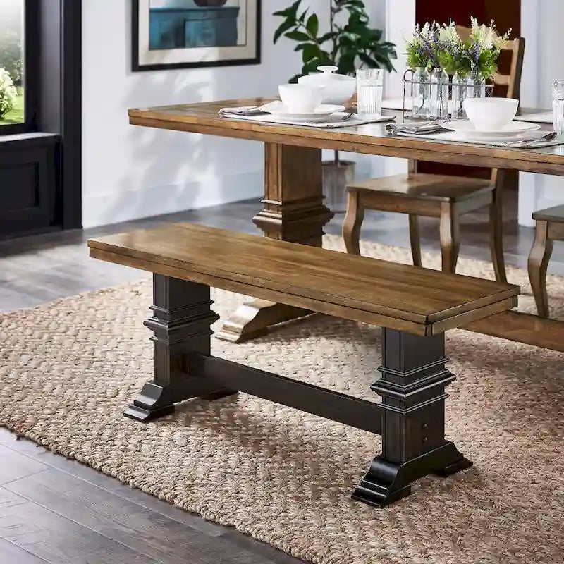 Ronda Two-Tone Trestle Leg Wood Dining Bench