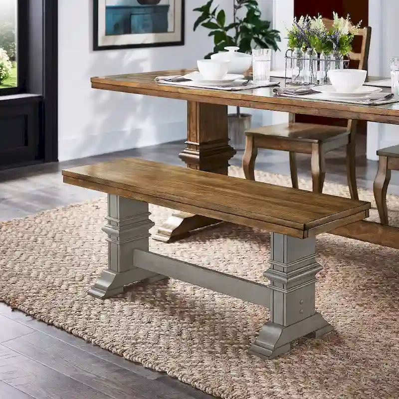 Ronda Two-Tone Trestle Leg Wood Dining Bench