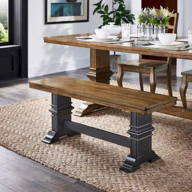 Ronda Two-Tone Trestle Leg Wood Dining Bench