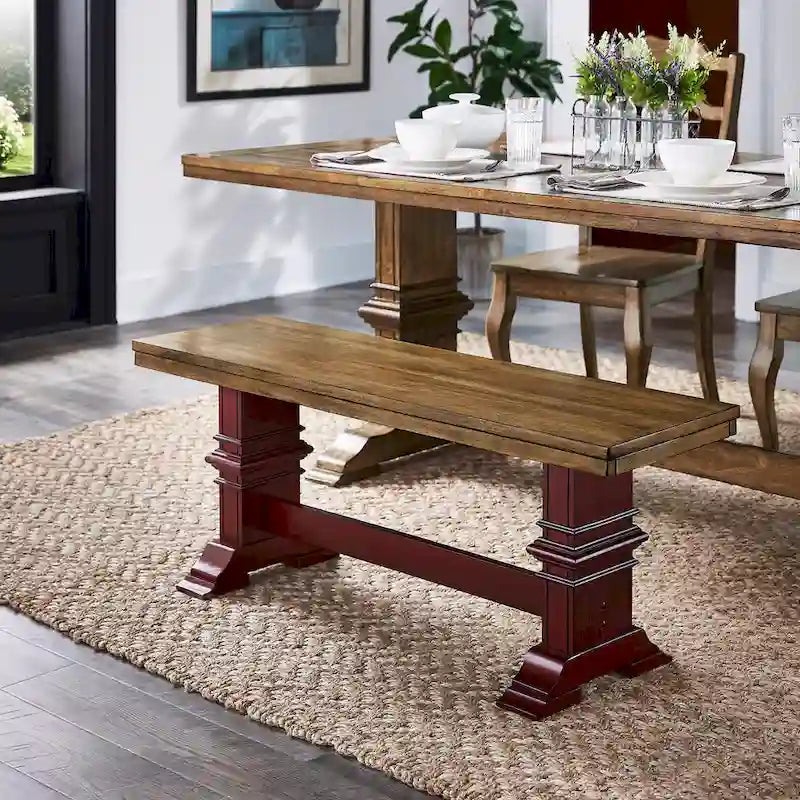 Ronda Two-Tone Trestle Leg Wood Dining Bench