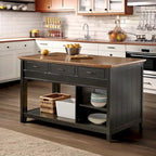 Ronda Two-Tone Antique Finish Extendable Kitchen Island with 3 Drawers