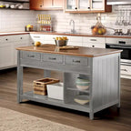 Ronda Two-Tone Antique Finish Extendable Kitchen Island with 3 Drawers