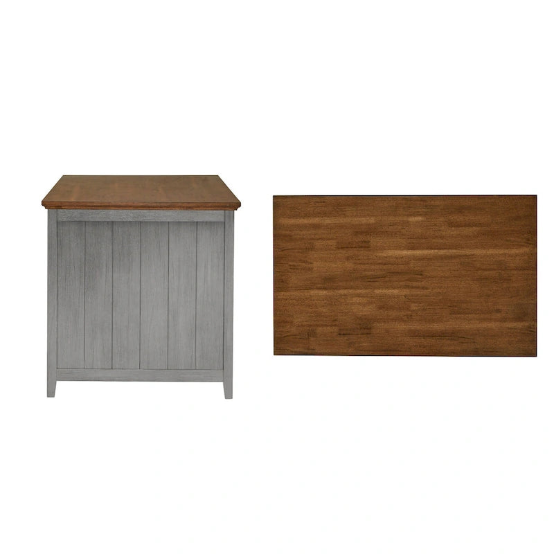 Ronda Two-Tone Antique Finish Extendable Kitchen Island with 3 Drawers
