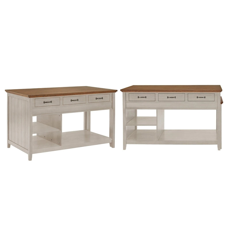 Ronda Two-Tone Antique Finish Extendable Kitchen Island with 3 Drawers